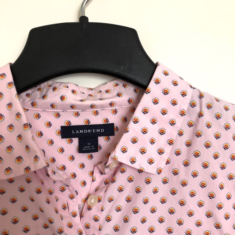 Lands’ End Pink Floral Button Down Shirt